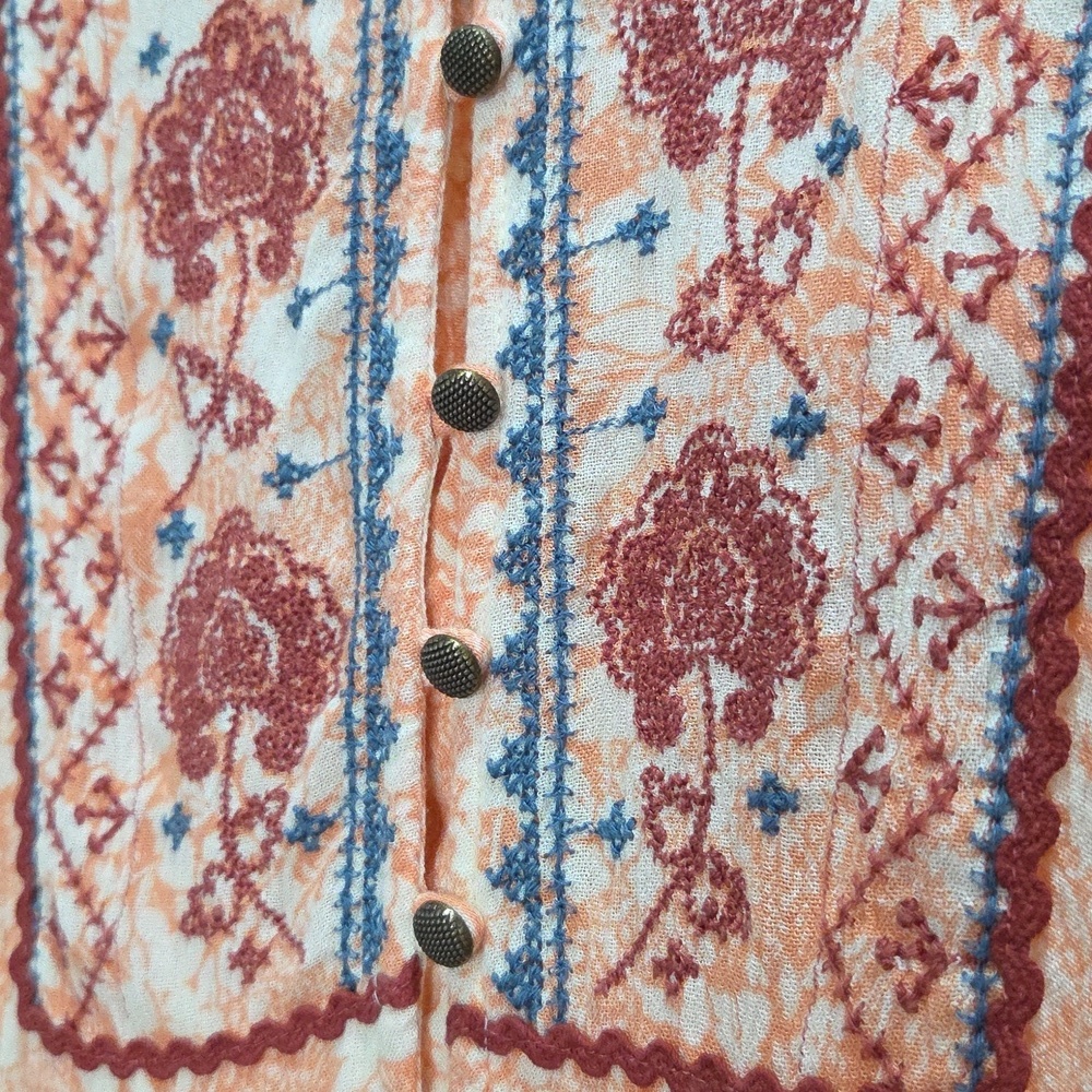 Anthropologie Claudia Embroidered Babydoll Tunic Peach Floral Blouse, Size Small - Picture 8 of 9